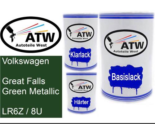 Volkswagen, Great Falls Green Metallic, LR6Z / 8U: 500ml Lackdose + 500ml Klarlack + 250ml Härter - Set, von ATW Autoteile West.